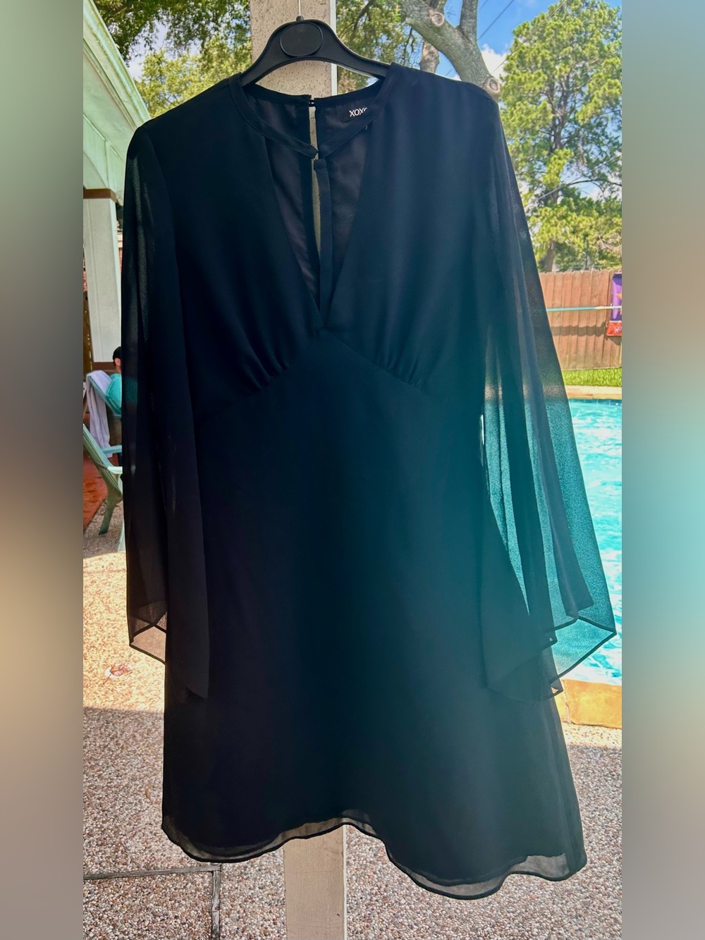 XOXO Black Long-Sleeve Chiffon Overlay Dress